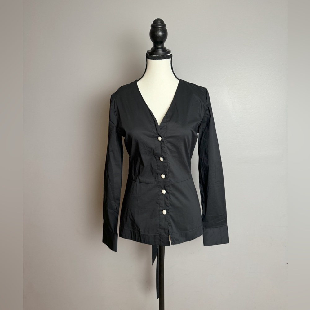 Venus black tie back pearl button down blouse